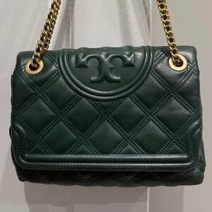 Tory Burch Fleming Quilted Leather Shoulder Bag Pine Tree